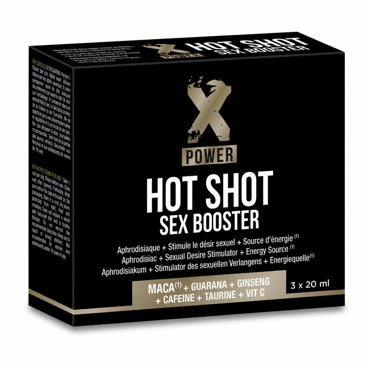 Labophyto Hot Shot Sex Booster X Power aphrodisiaque 3x20ml emballage noir et or
