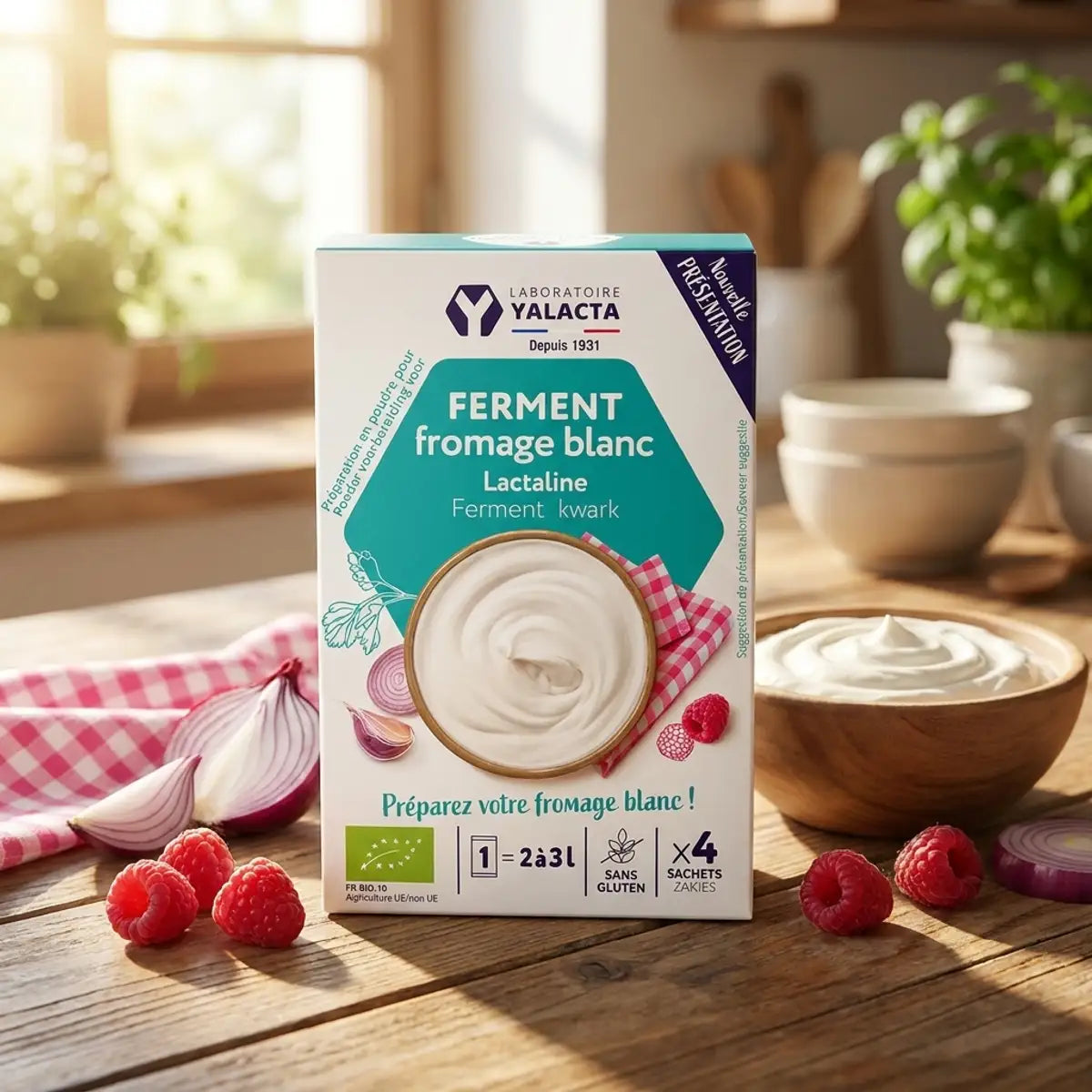 Lactaline fromage blanc bio Yalacta en sachets avec fruits frais et ingrédients naturels