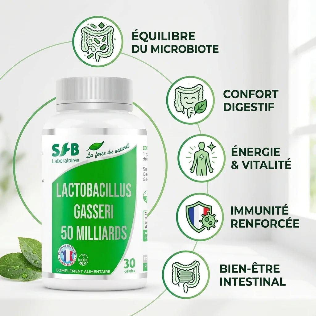 Lactobacillus L-Gasseri probiotiques 50 milliards UFC - Flacon SFB avec bénéfices digestifs et immunité