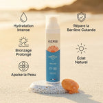 Lait après-soleil Kerbi 100g avec bénéfices hydratation et bronzage prolongé sur fond doré