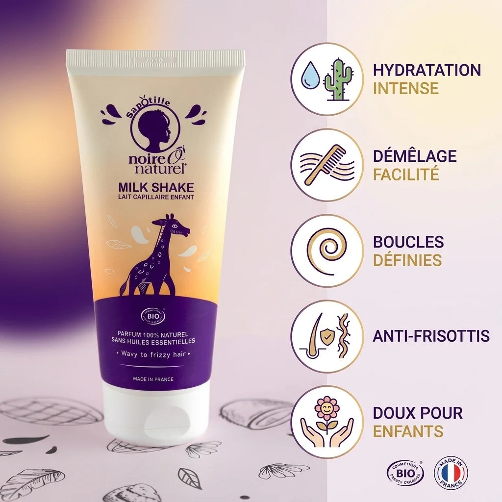 Lait capillaire enfant 200ml Noire Ô Naturel avec bénéfices hydratation et démêlage