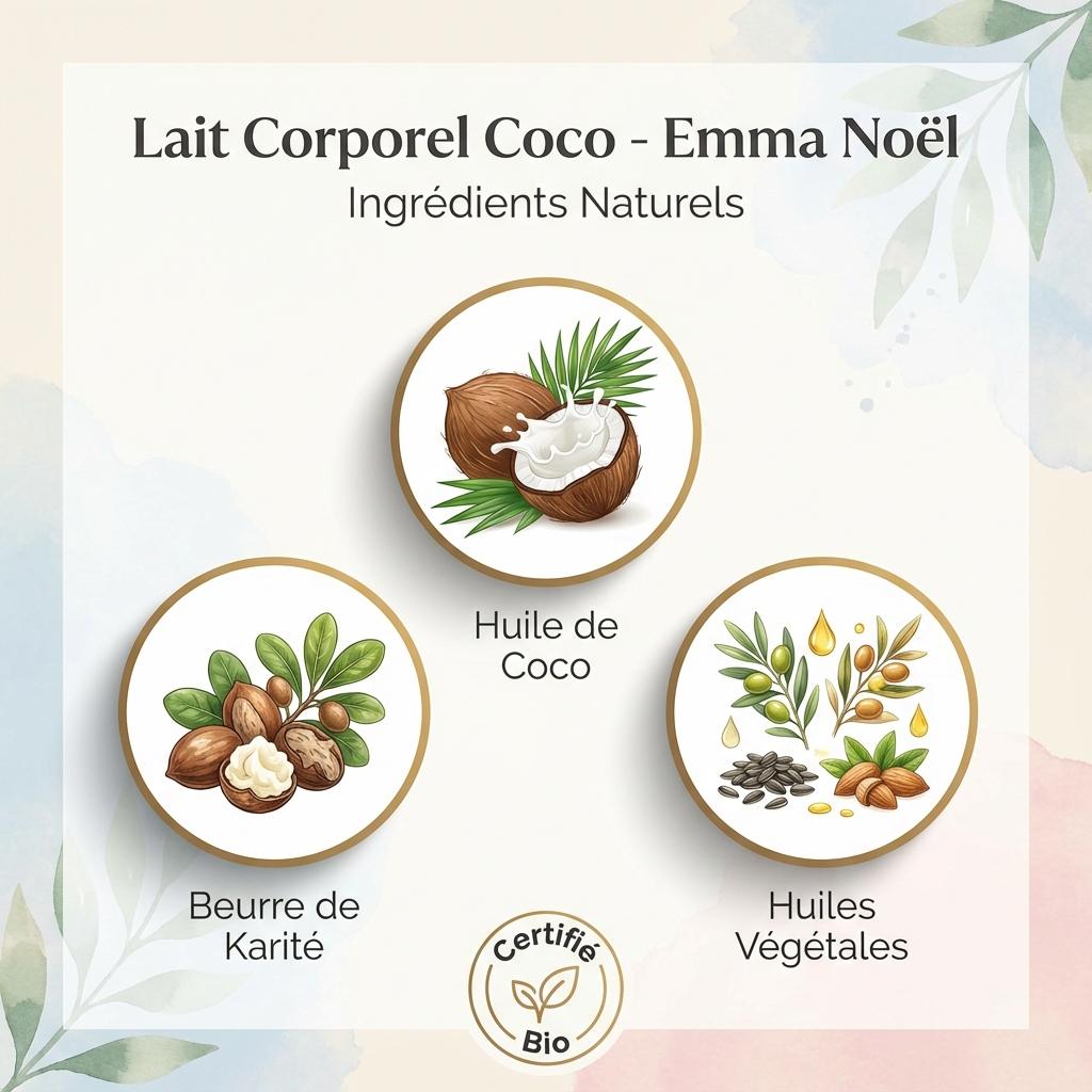 Lait corporel Coco Emma Noël 500ml - Ingrédients naturels bio : huile de coco et beurre de karité