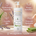 Flacon lait corporel Florame bio 400ml avec bénéfices : hydratation, peaux sensibles, certification bio