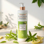 Lait corporel Florame Verveine Citron Bio 400ml avec verveine et citron frais sur marbre