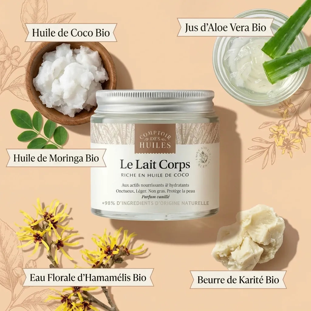 Lait Corps Huile de Coco 100ml Comptoir des Huiles avec ingrédients naturels bio