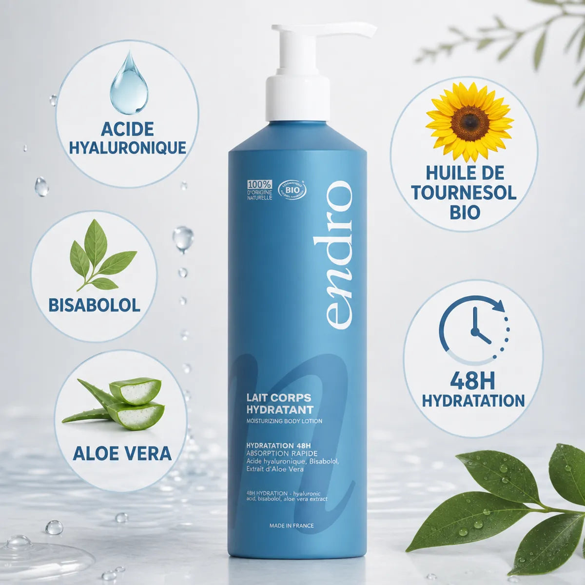 Lait corps hydratant Endro 400ml avec acide hyaluronique et aloe vera