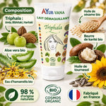 Tube de lait démaquillant Triphala AyurVana 150 ml entouré d'amla, aloe vera et ingrédients bio naturels