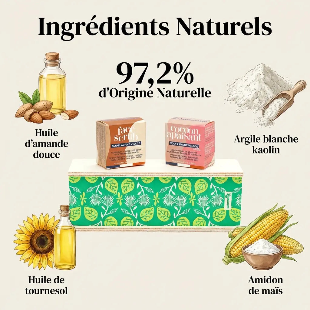 Coffret duo visage Lamazuna avec ingrédients naturels - huile d'amande, argile, 97,2% naturel