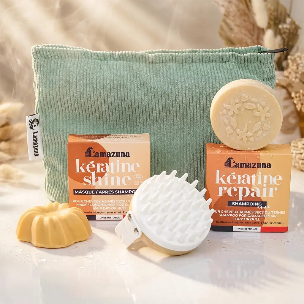 Coffret trio cocooning Lamazuna avec shampoing solide, masque et brosse de massage