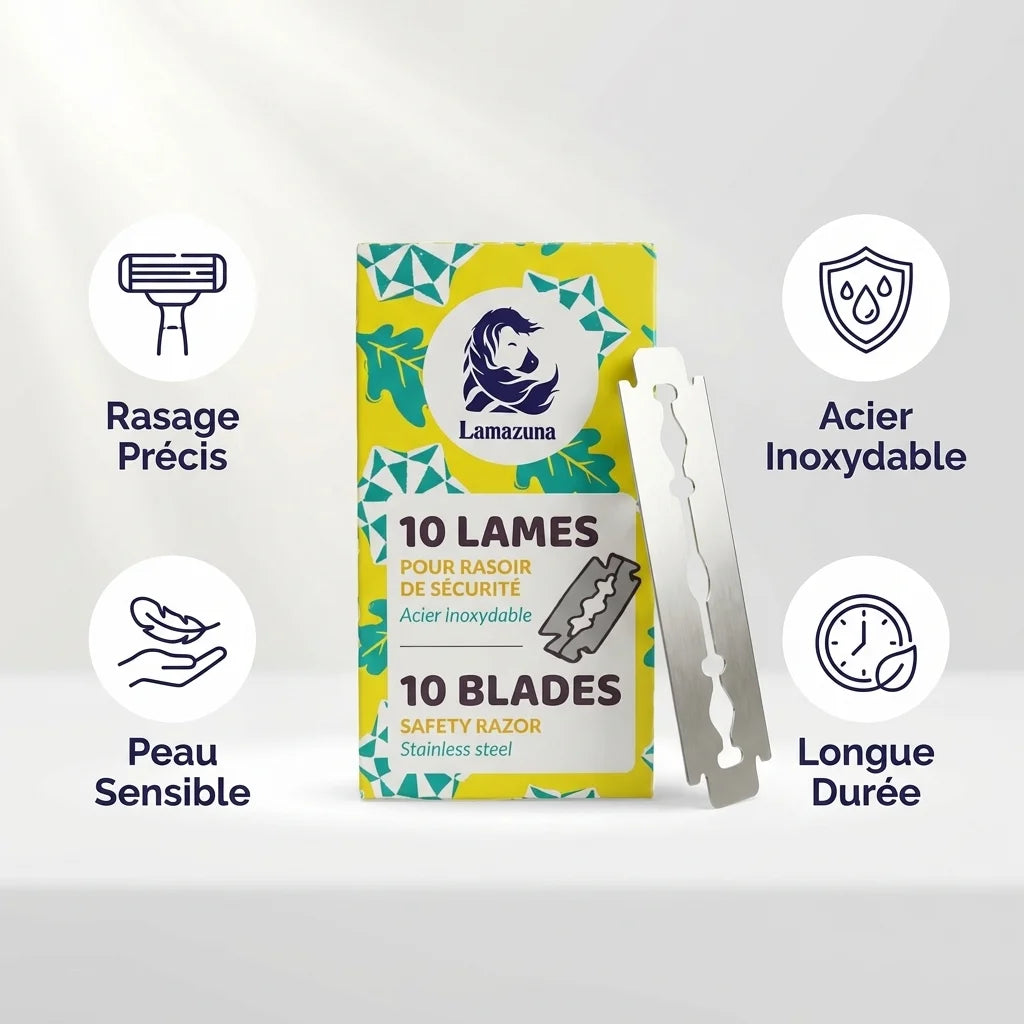 Lames rasoir sûreté Lamazuna x10 acier inoxydable - rasage précis peau sensible