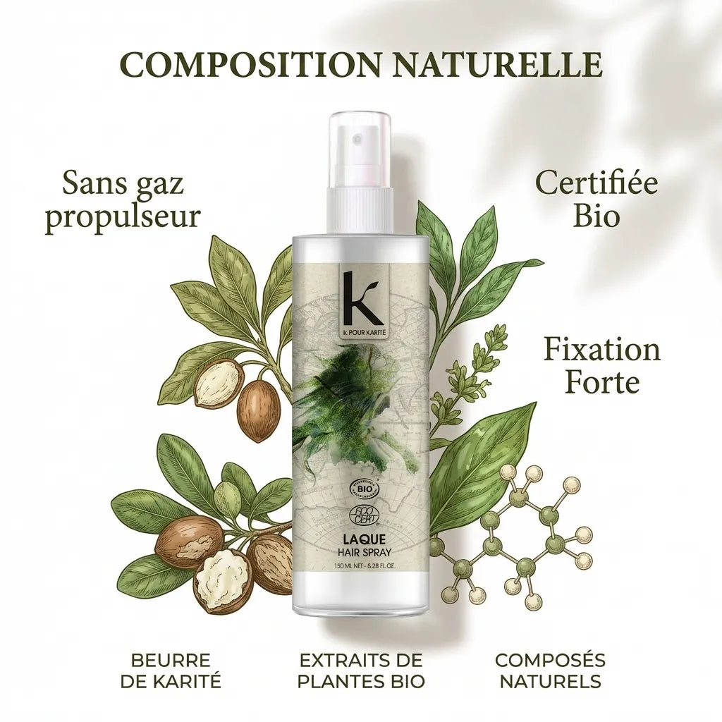 Laque Bio K pour Karité 150ml fixation forte, composition naturelle certifiée