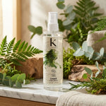 Laque fixation forte bio K pour Karité 150ml sur vanité minimaliste avec éléments botaniques