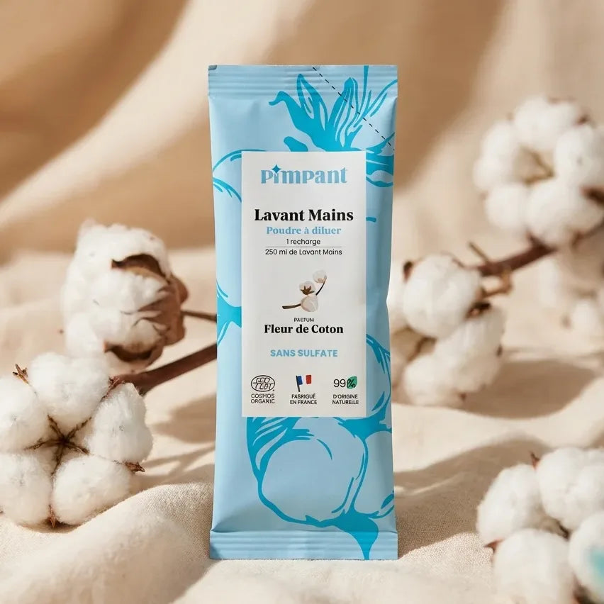 Lavant mains Fleur de Coton Pimpant 25g - Poudre à diluer sur fond coton