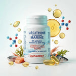 Lécithine marine Vitalosmose 90 gélules avec ingrédients naturels et oméga-3 sur fond blanc