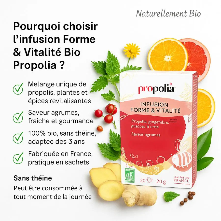 Les bienfaits de l'infusion Forme & Vitalité Bio de la marque Propolia