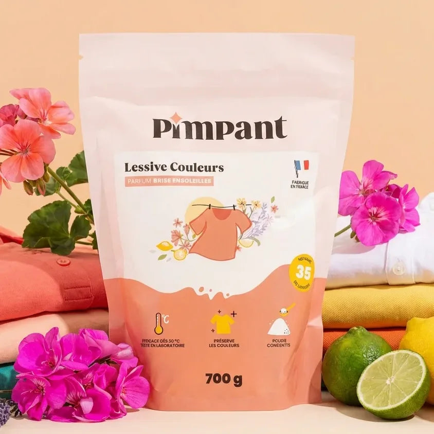Lessive Pimpant poudre 700g recharge avec fleurs et linge frais coloré