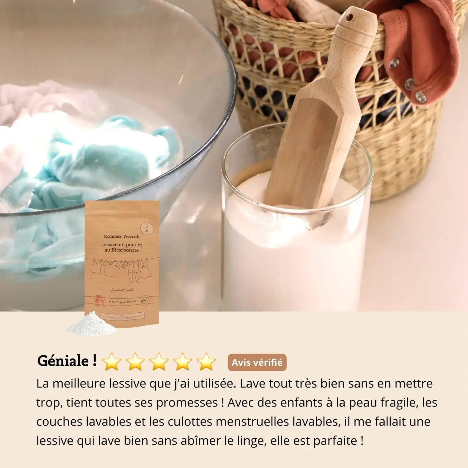 Les avis sur la lessive en poudre au bicarbonate de 1 kg de la marque Comme Avant