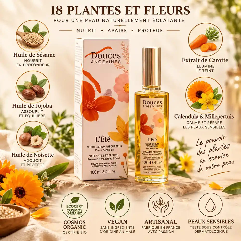 L'Été Fluide prolongateur bronzage bio Douces Angevines avec ingrédients naturels certifiés