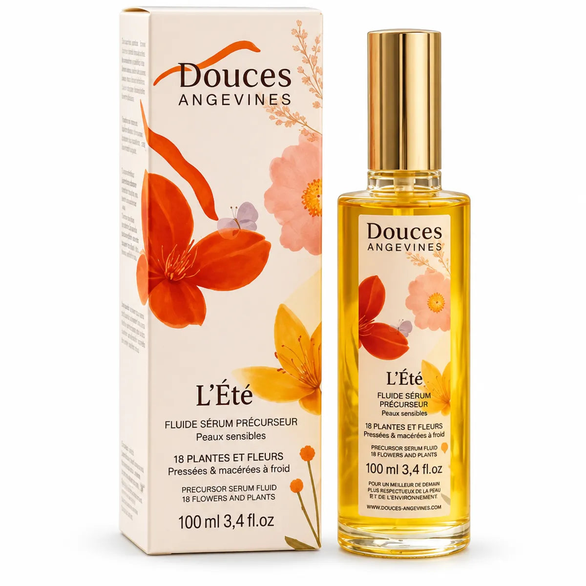 L'Été Fluide prolongateur bronzage bio Douces Angevines - flacon et packaging sur fond blanc