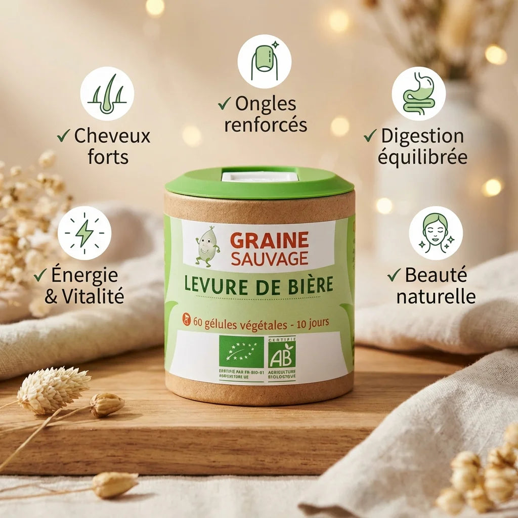 Levure de Bière Bio 60 gélules Graine Sauvage - Cheveux, ongles, digestion et énergie