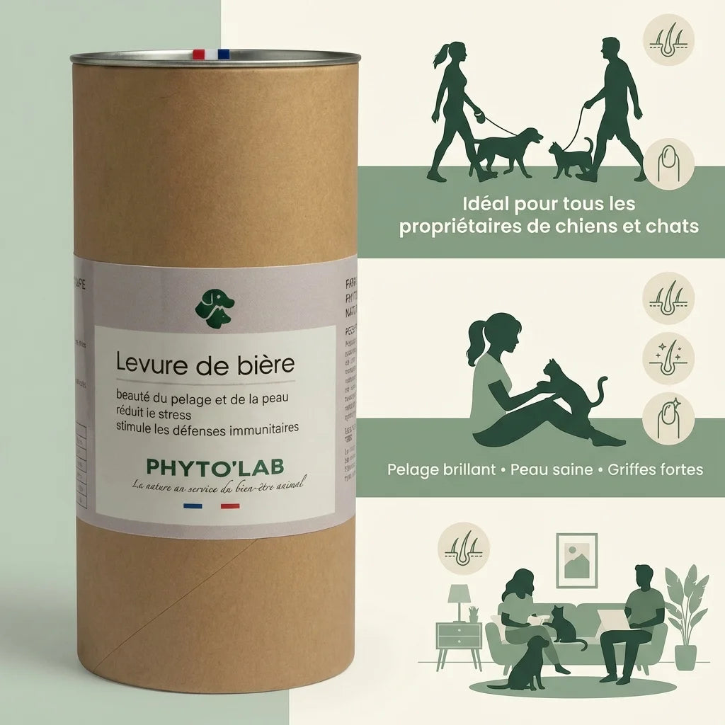 Levure de Bière Phyto'lab 180g pour chien et chat - santé du poil et peau