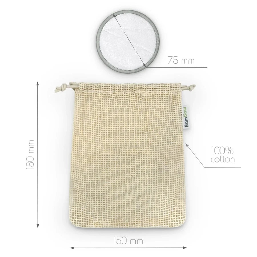 Les dimensions des lingettes démaquillantes réutilisables de la marque Bambaw