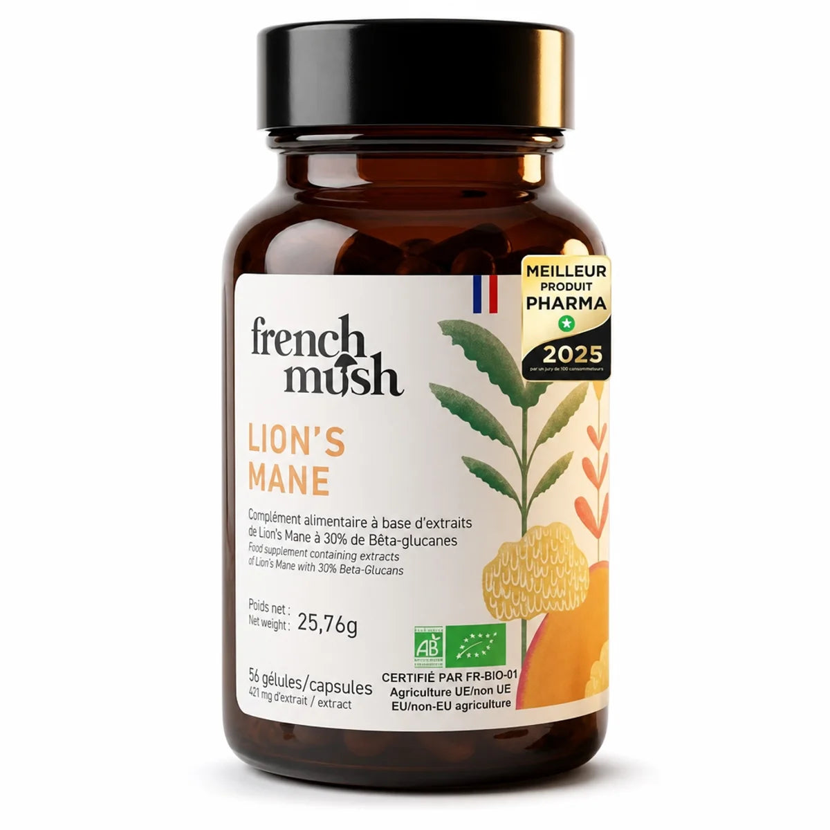 Bouteille Lion's Mane French Mush 56 gélules pour mémoire et concentration