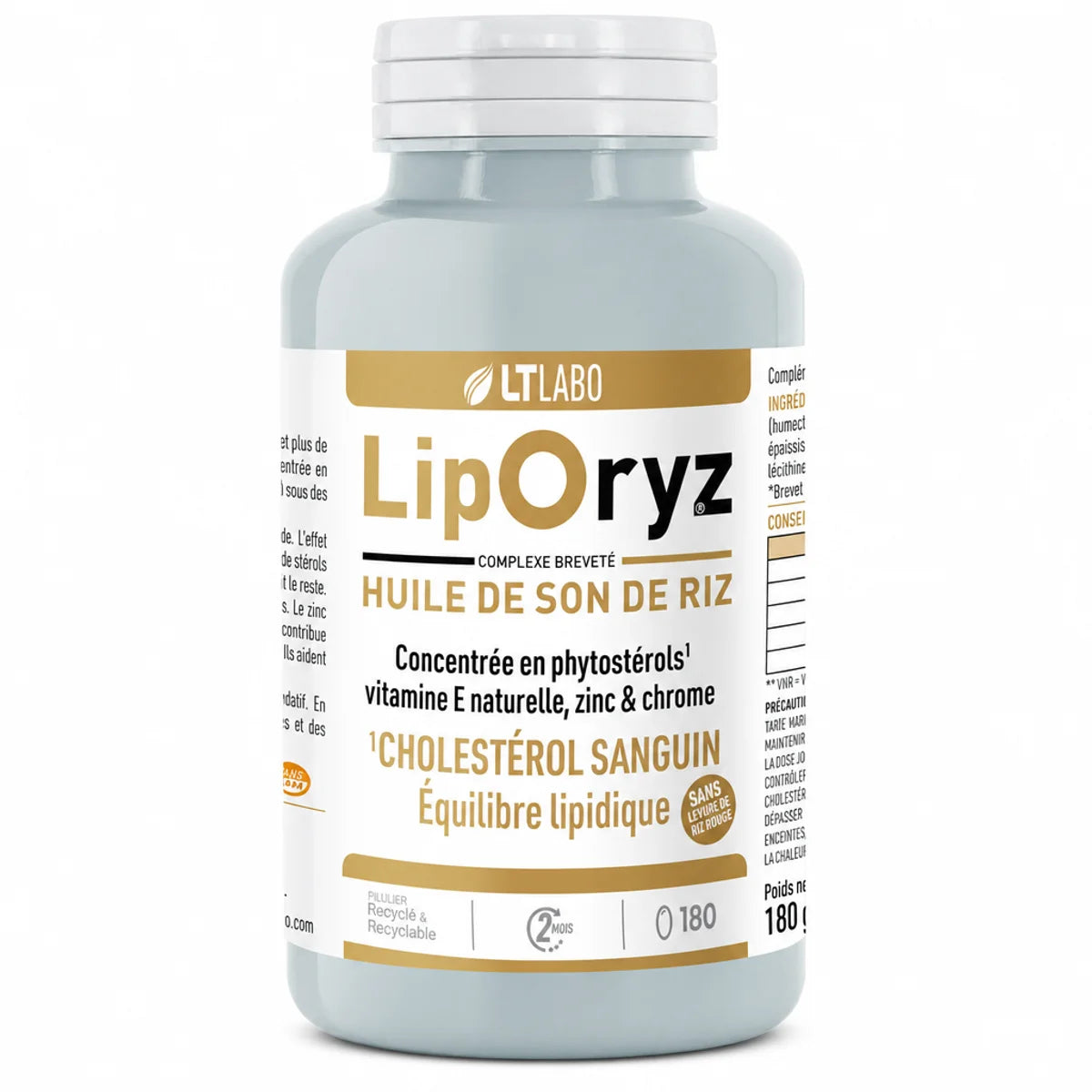 LipOryz 180 capsules - Complément huile de son de riz LT Labo pour réguler le cholestérol