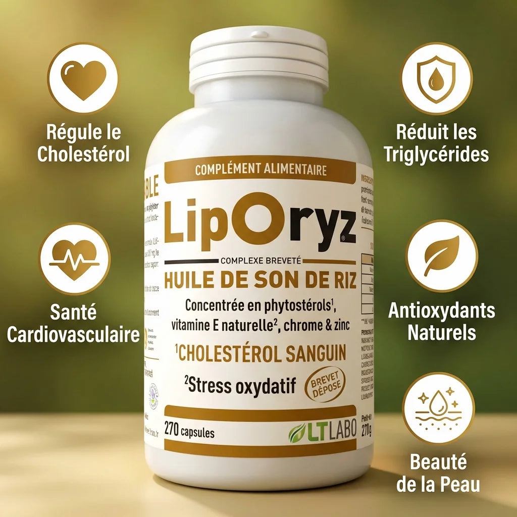 Liporyz 270 capsules huile son riz - Régule cholestérol, santé cardiovasculaire et antioxydants naturels