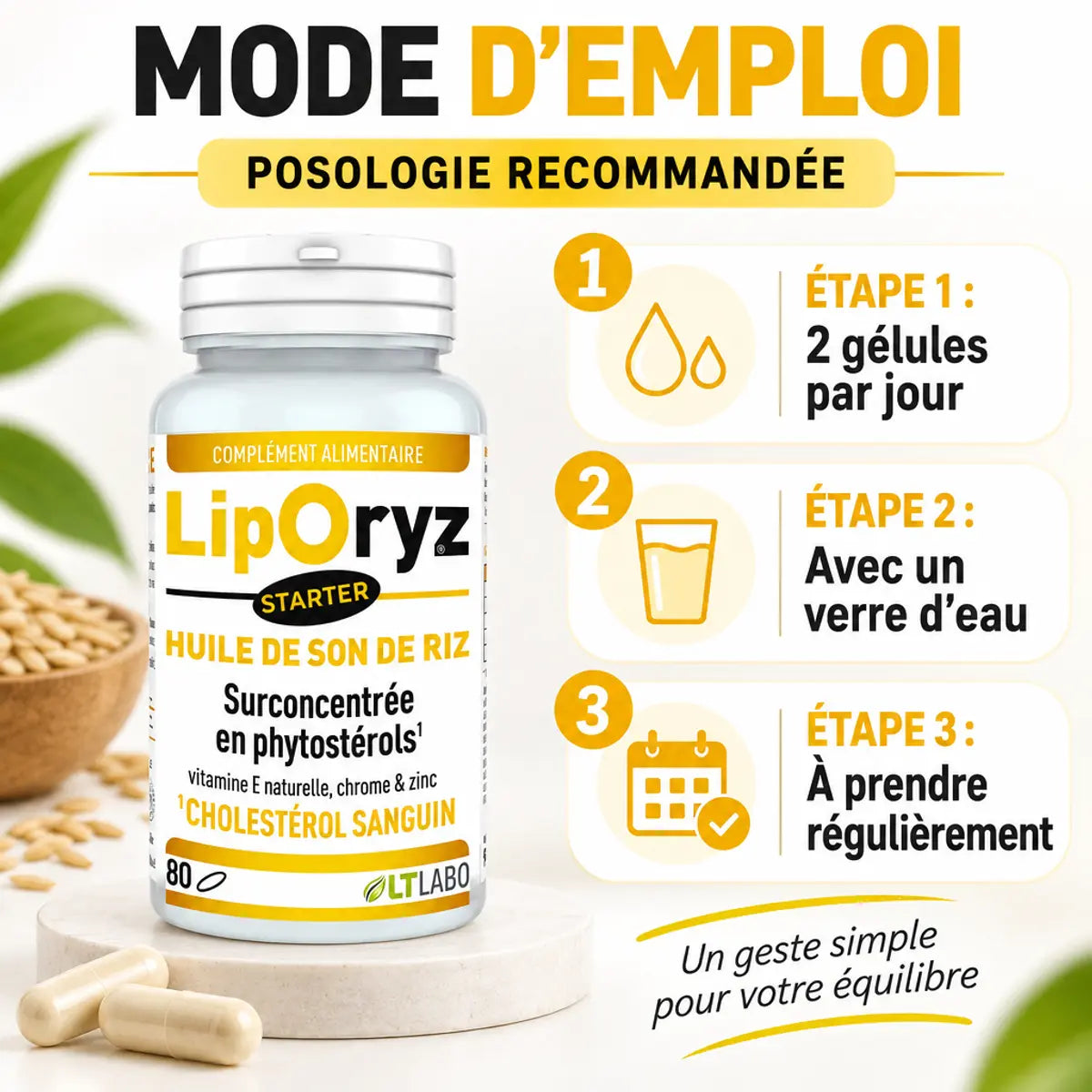 Liporyz Starter 80 capsules LT Labo - Mode d'emploi posologie 2 gélules par jour avec eau
