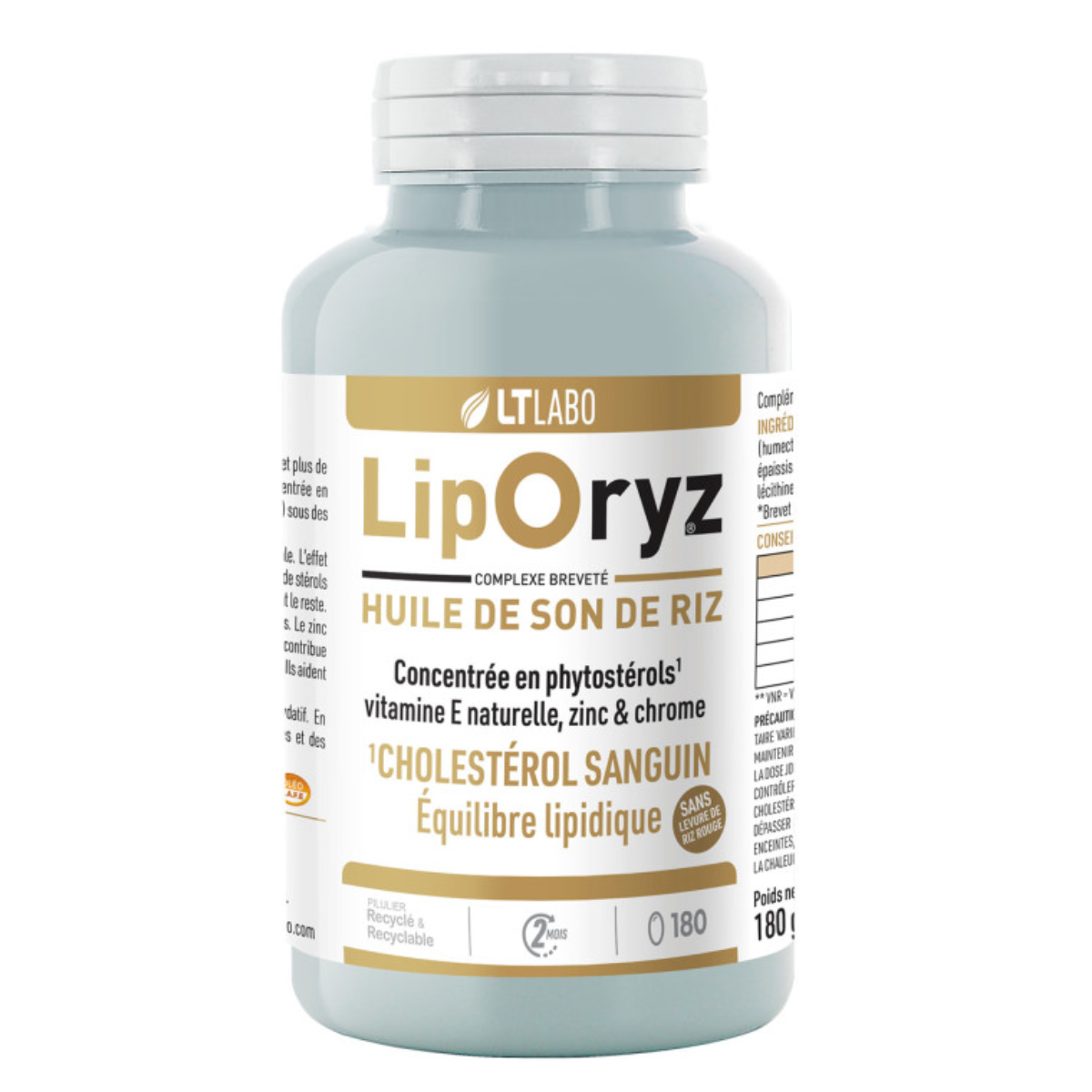 Liporyz 180 capsules - Huile de son de riz pour réguler le cholestérol - LT Labo