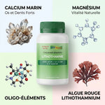 Lithothamne Aosa 90 gélules avec infographies ingrédients marins calcium magnésium algue rouge