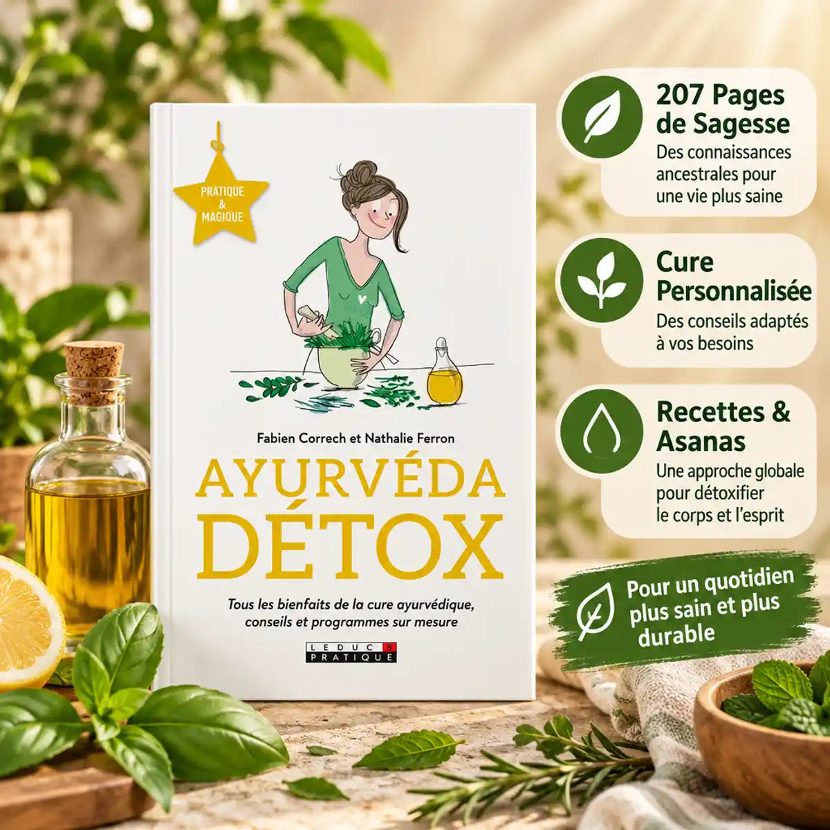 Livre Ayurvéda Détox 207 pages avec herbes, recettes et asanas pour cure personnalisée détox