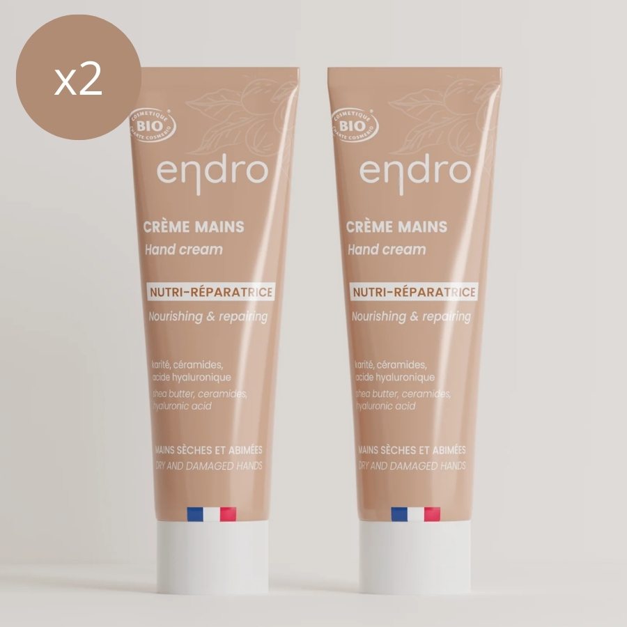 Un lot de 2  crèmes mains nutri-réparatrices de 50 ml de la marque Endro