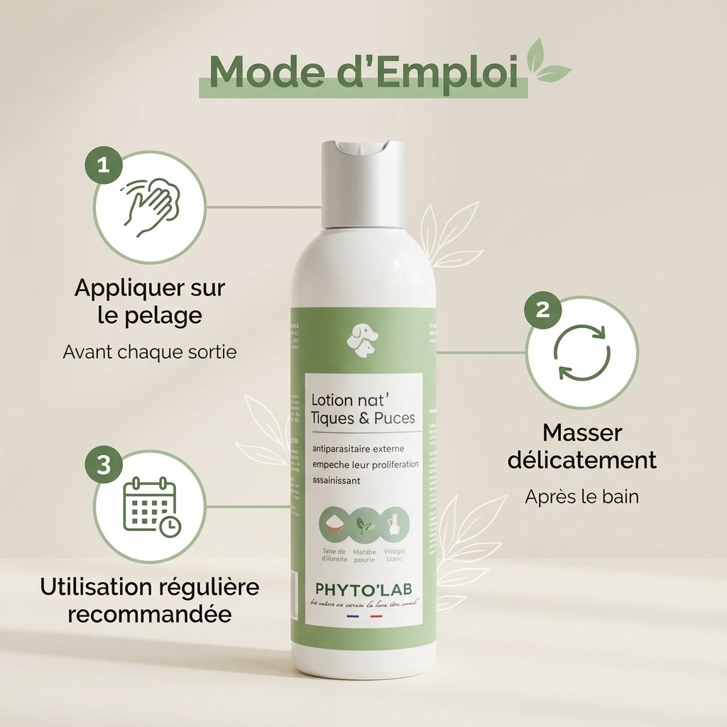 Lotion antiparasitaire naturelle Phyto'Lab 250ml pour chien et chat avec mode d'emploi