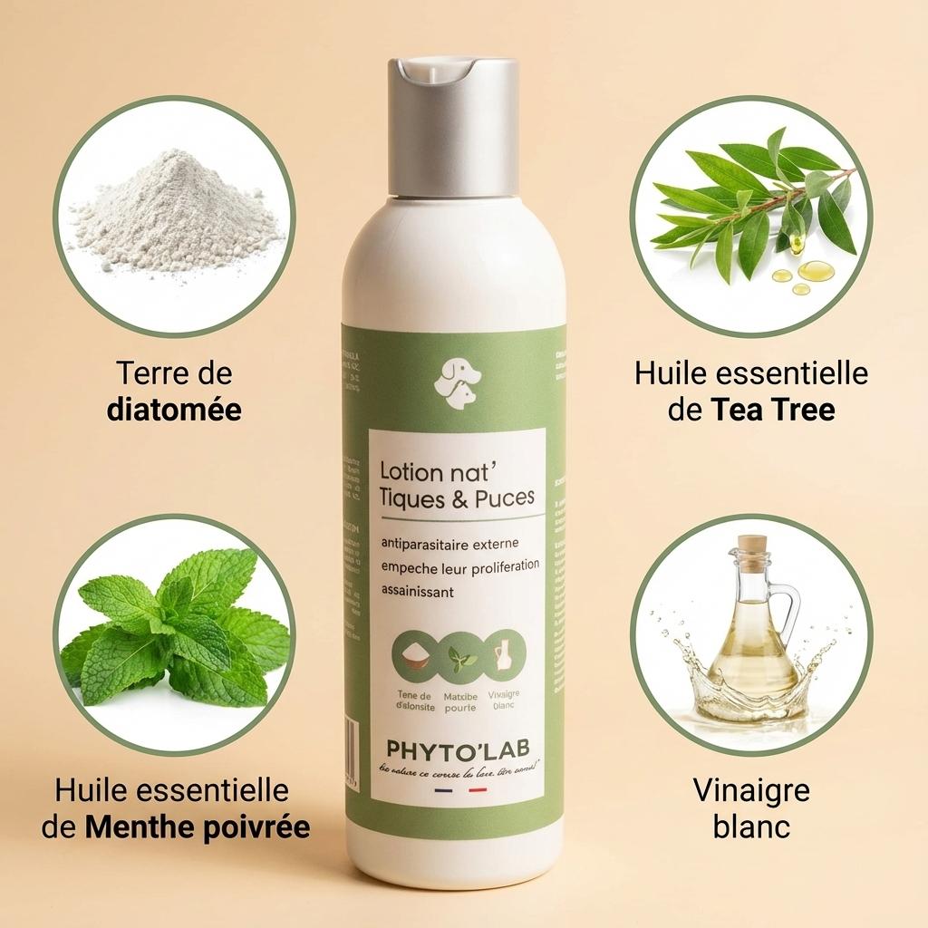Lotion Nat'Tiques & Puces Phyto'Lab 250ml avec ingrédients naturels chien chat