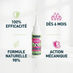 Lotion traitante poux Bio Coslys 100ml - Infographie produit avec bénéfices et formule naturelle 98%