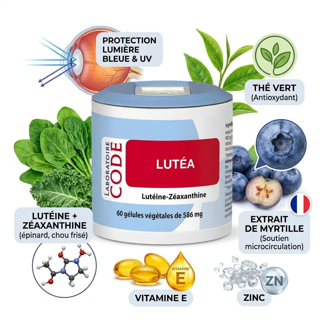 Lutéa 60 gélules - Complément alimentaire lutéine-zéaxanthine avec thé vert, myrtille et vitamine E