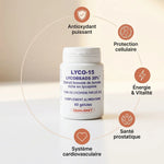 Lyco-15 60 gélules lycopène 15mg avec icônes bénéfices antioxydant protection cellulaire santé prostatique