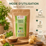 Maca bio poudre 150g Graine Sauvage avec guide d'utilisation et ingrédients naturels