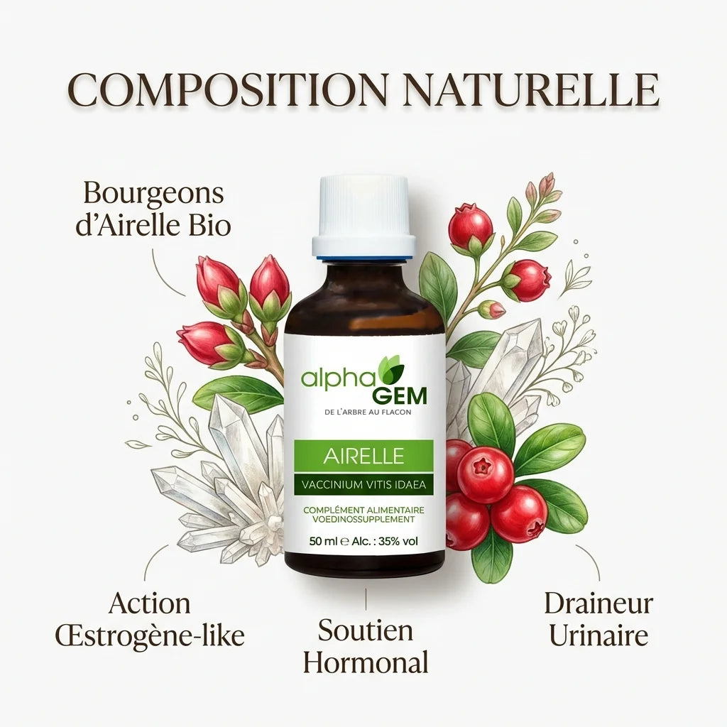 Macérat bourgeons airelle bio 50ml Alphagem en flacon verre brun avec ingrédients naturels