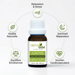 Macérat Aubépine Bio Alphagem 15ml avec icônes bénéfices relaxation, sommeil et soutien cardiovasculaire