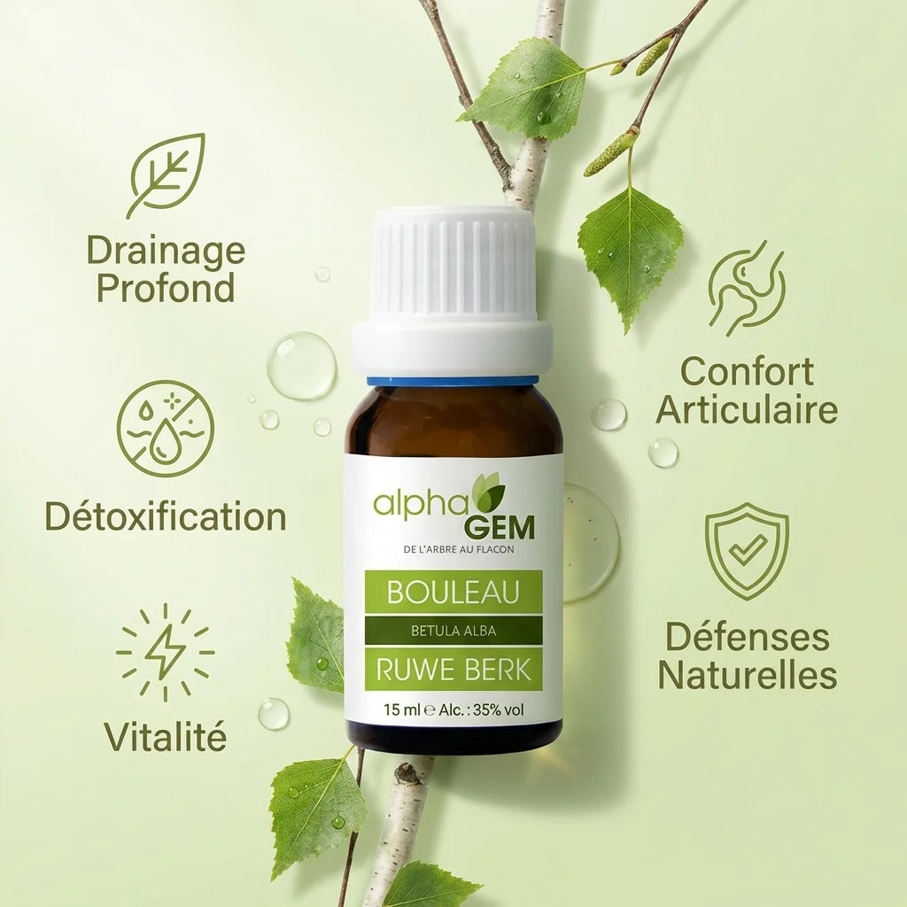 Macérat de bourgeons de Bouleau Bio Alphagem 15ml avec bénéfices drainage détoxification vitalité