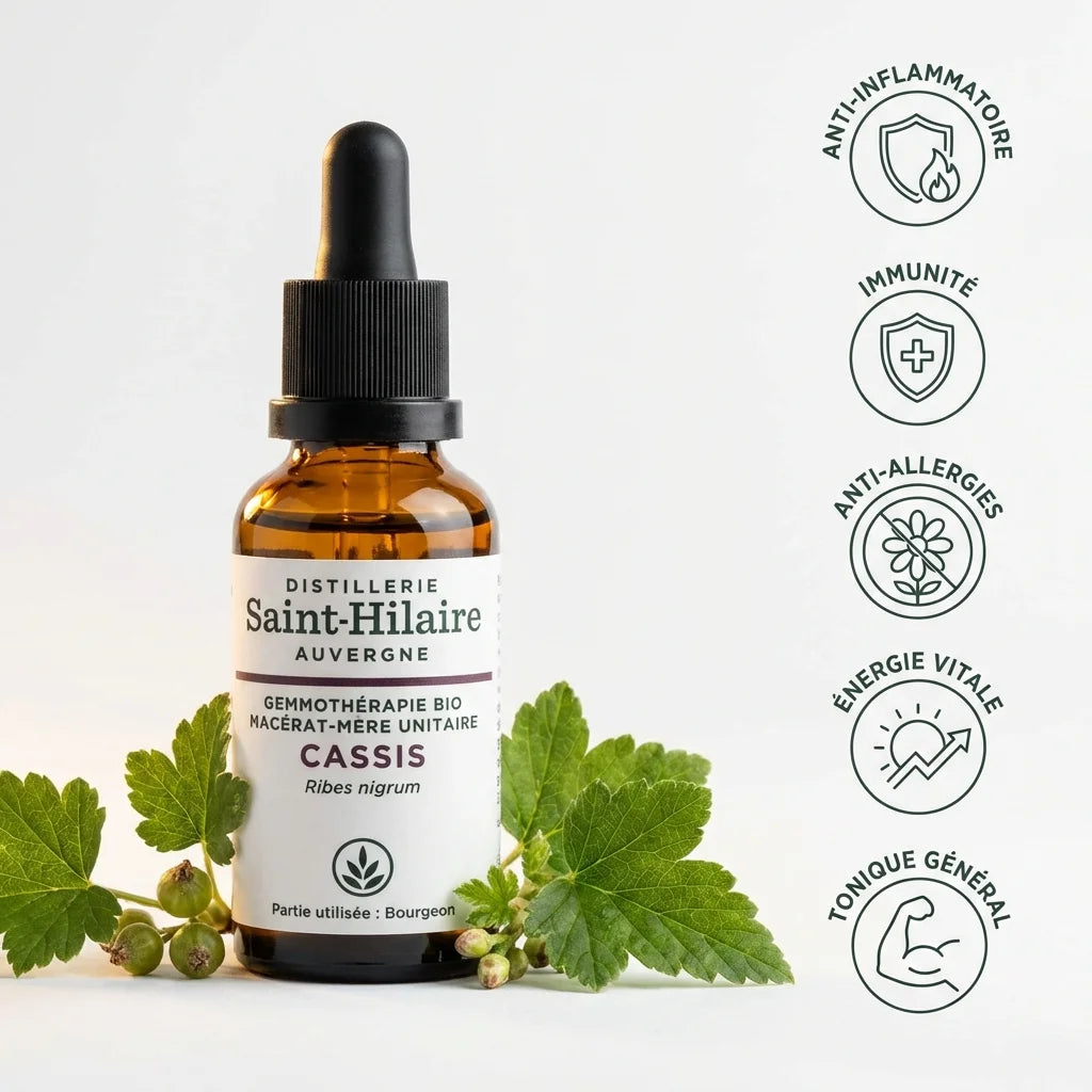 Macérat de bourgeons de cassis bio Saint-Hilaire 30ml avec bénéfices anti-inflammatoire et immunité