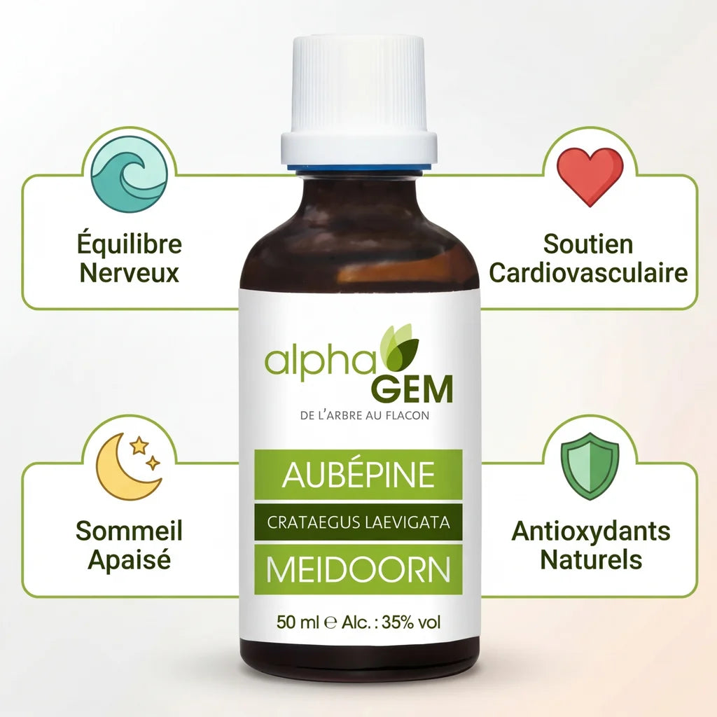 Macérat Aubépine Bio Alphagem 50ml avec bénéfices : équilibre nerveux, sommeil et cœur
