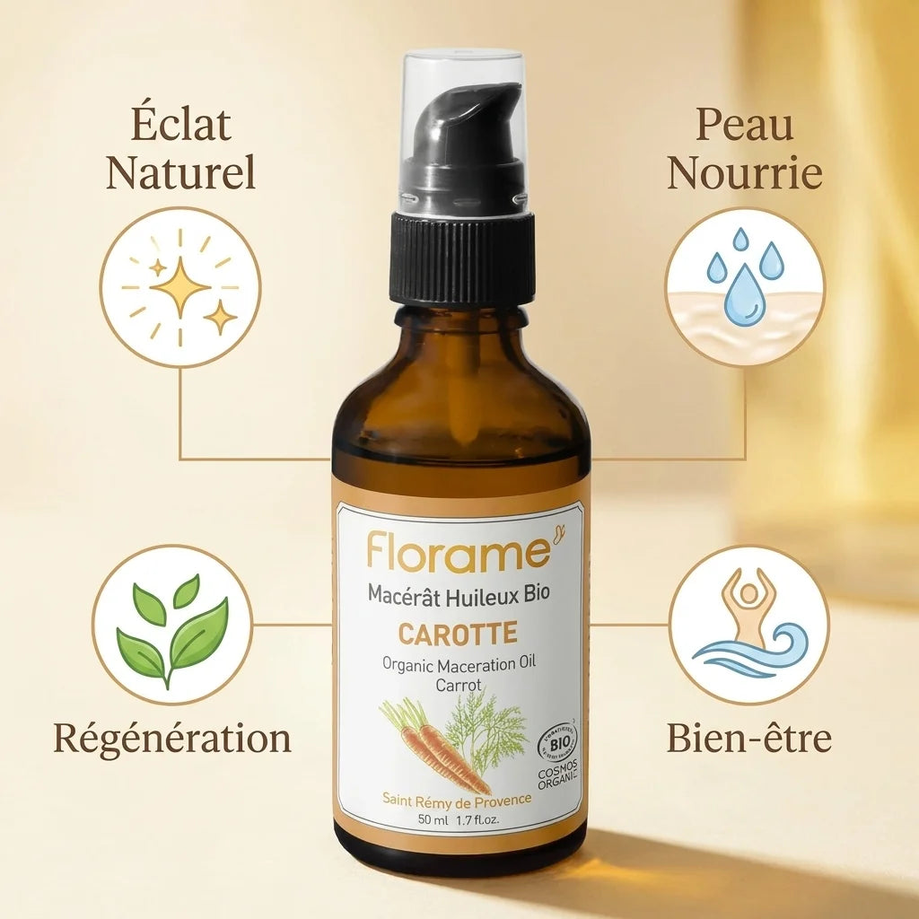 Macérât huileux de carotte Florame 50ml bio - Éclat, nutrition et régénération peau