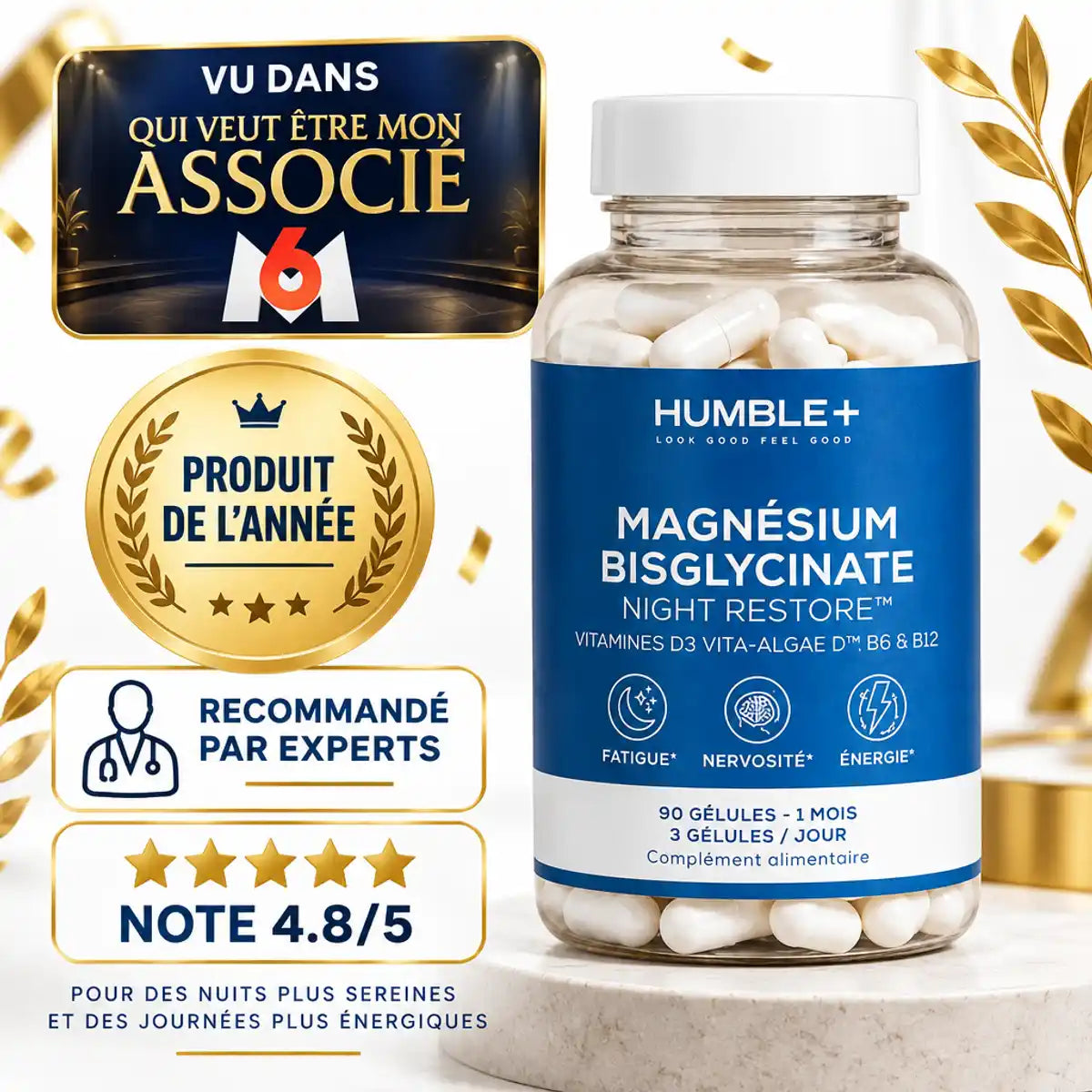 Magnésium Bisglycinate Humble+ 90 gélules avec certifications et note 4.8/5