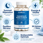 Magnésium Bisglycinate Humble+ 90 gélules avec bénéfices : sommeil, énergie, équilibre nerveux