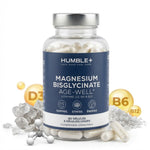 Flacon Magnésium Bisglycinate 90 gélules Humble+ avec ingrédients naturels en studio