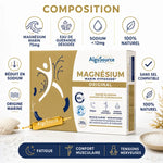 AlgoSource Magnésium Marin Hyposodé 20 ampoules, packaging avec infographie composition et ingrédients marins naturels